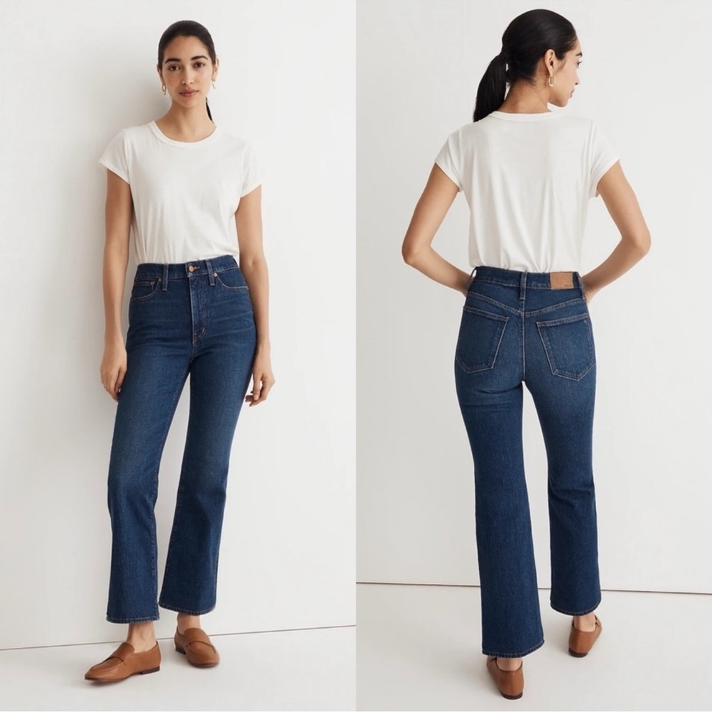MADEWELL THE PERFECT VINTAGE FLARE CROP JEANS CORGAN BLUE SIZE 32T